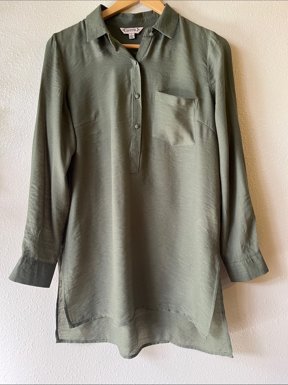 Nanette Lepore Dusty Green Lightweight Tunic Style Shirt S